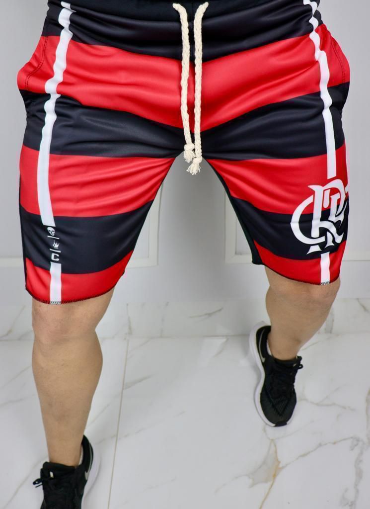 Bermuda Moletom Flamengo Listra Branca